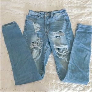 Fashion Nova Blue High Waisted Ripped Jeans